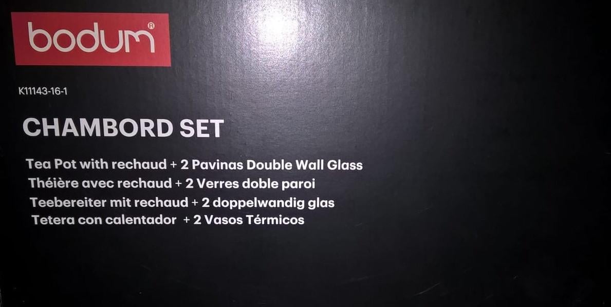 Bodum Chambord theeset theepot + rechaud + 2 glazen Pavina