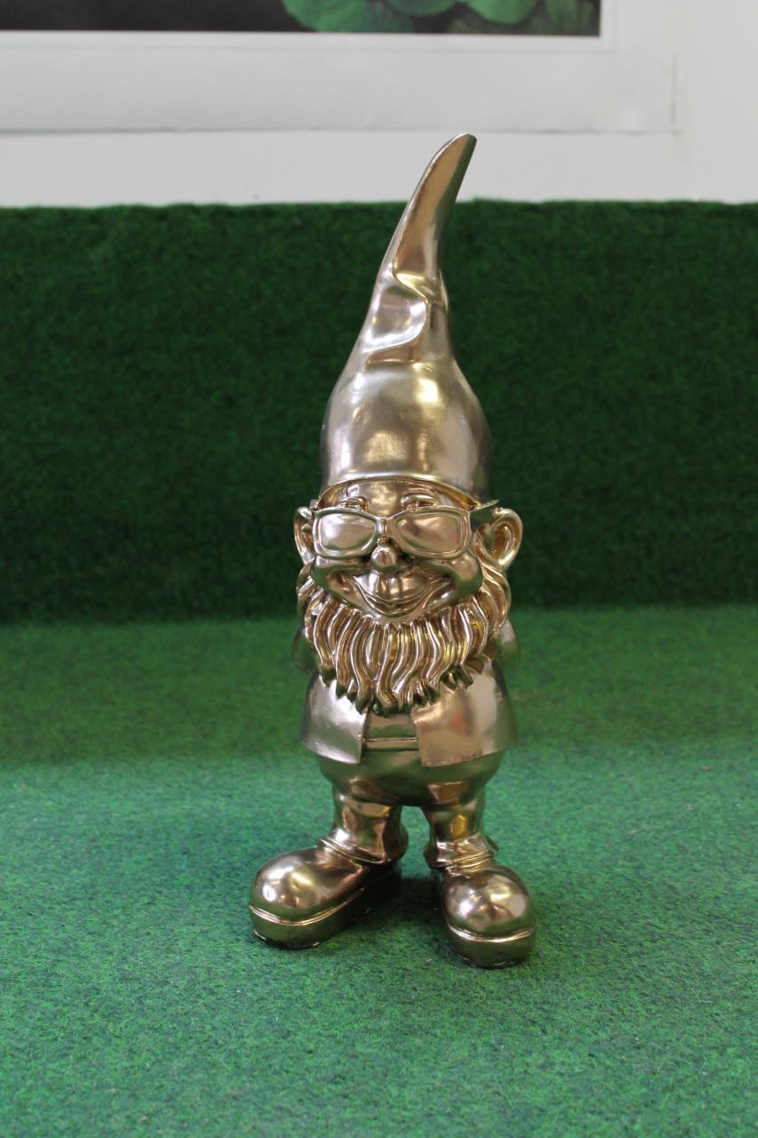 Tuinkabouter goud met zwarte zonnebril deco muts