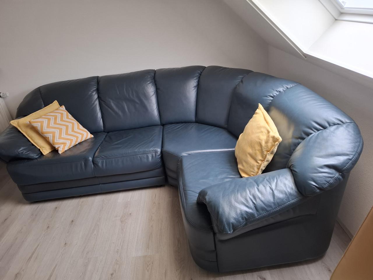 HOEKBANK, DONKERBLAUW   LEDER