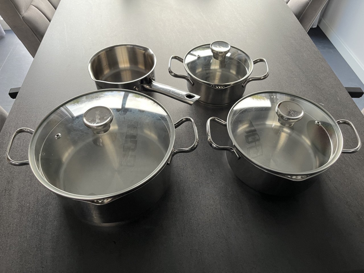 Tefal pannenset – 4-delig, RVS met glazen deksel