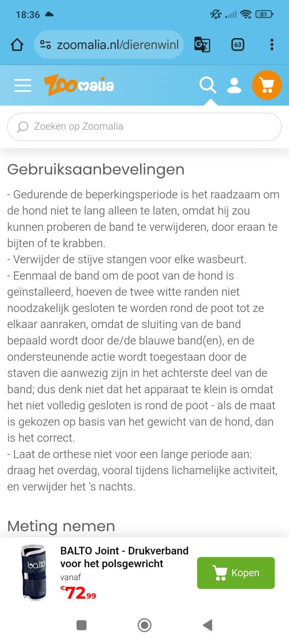 Brace hond maat M