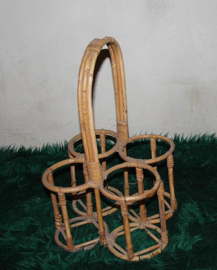 Vintage rotan flessenrekje hoogte 42cm 24cmx24cm
