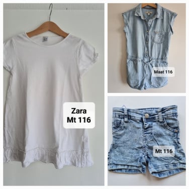3 stuks kleding , jumpsuit,  shirt, korte broek Zara ,H&M  Maat 116