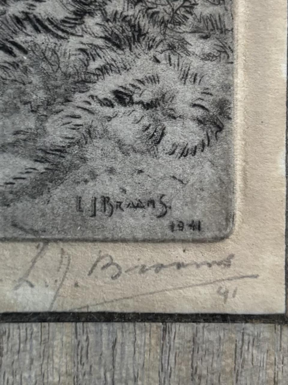 Gesigneerde Ets L.J. Braams - zicht op Zoutelande 1941