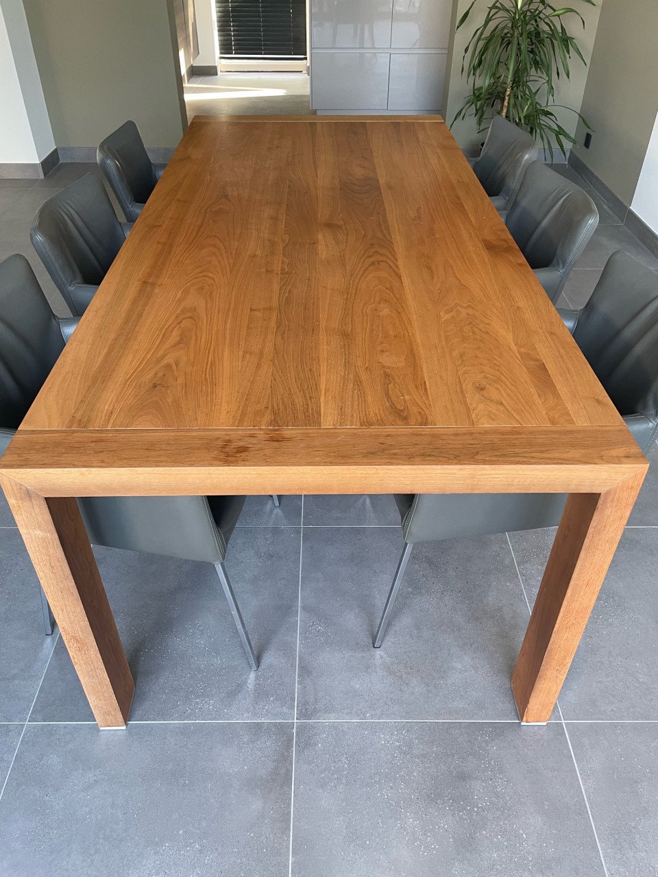Eetkamertafel Oasis notenlak met 6 leren stoelen Topform