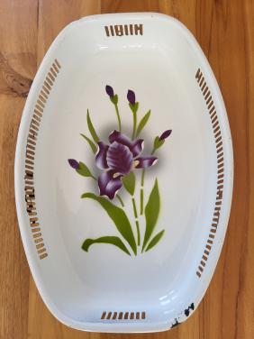 Brocante emaille schaal broodschaal broodmand iris