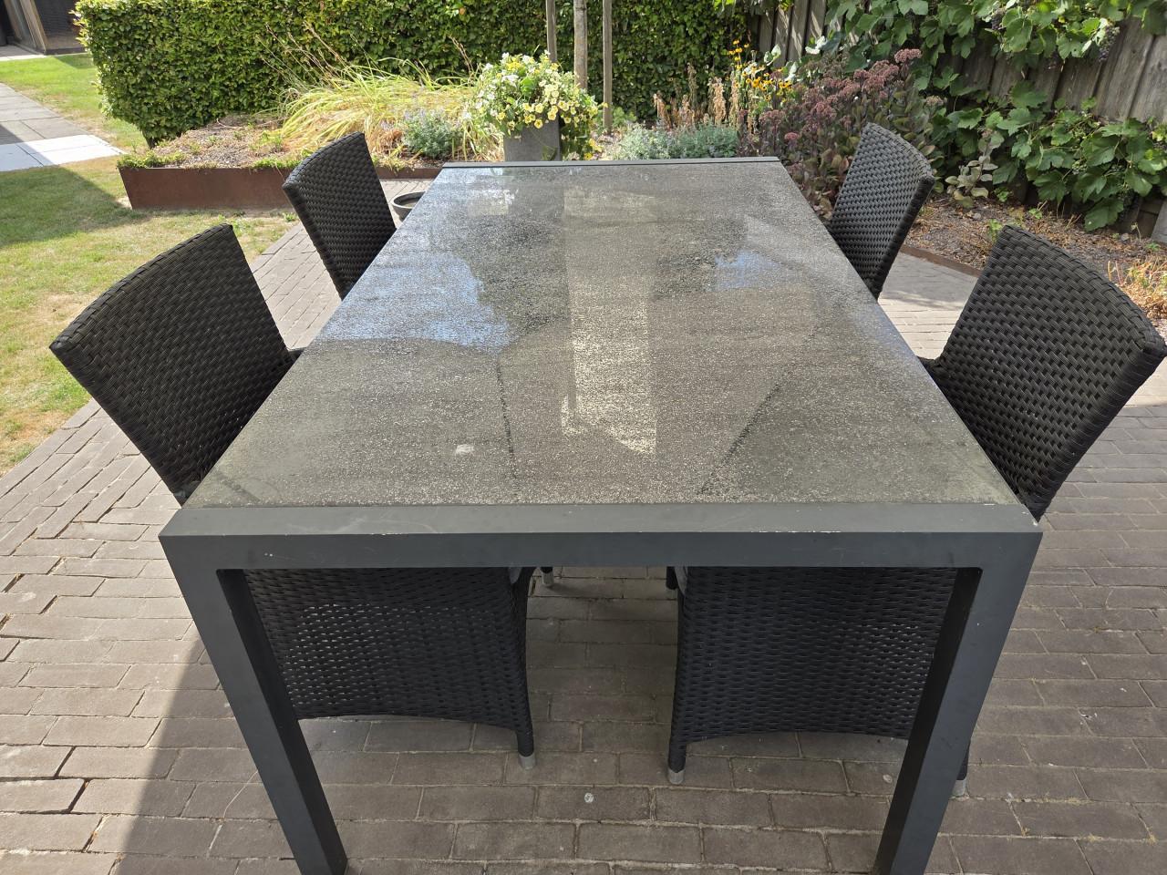 Tuintafel Jutlandia composiet 90x205 + 6 wickerstoelen