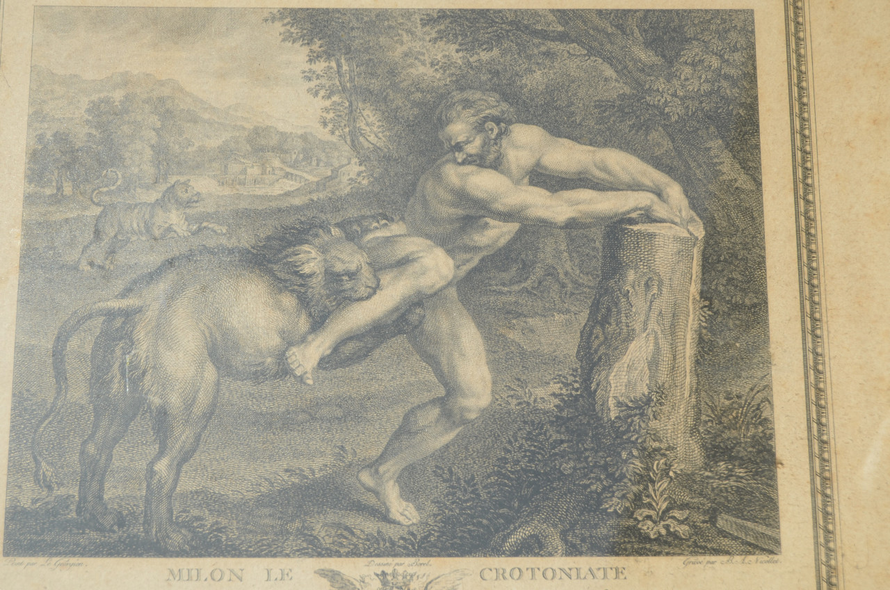 Franse gravure 'Milon le Crotoniate' coll. Duc d'Orleans