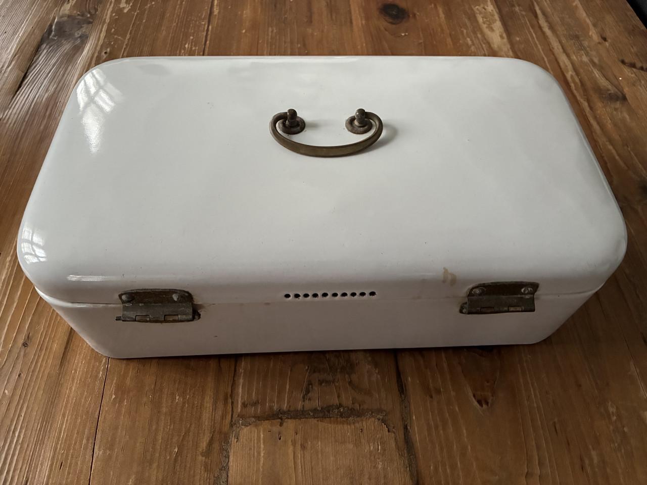 Antieke Emaille broodtrommel wit