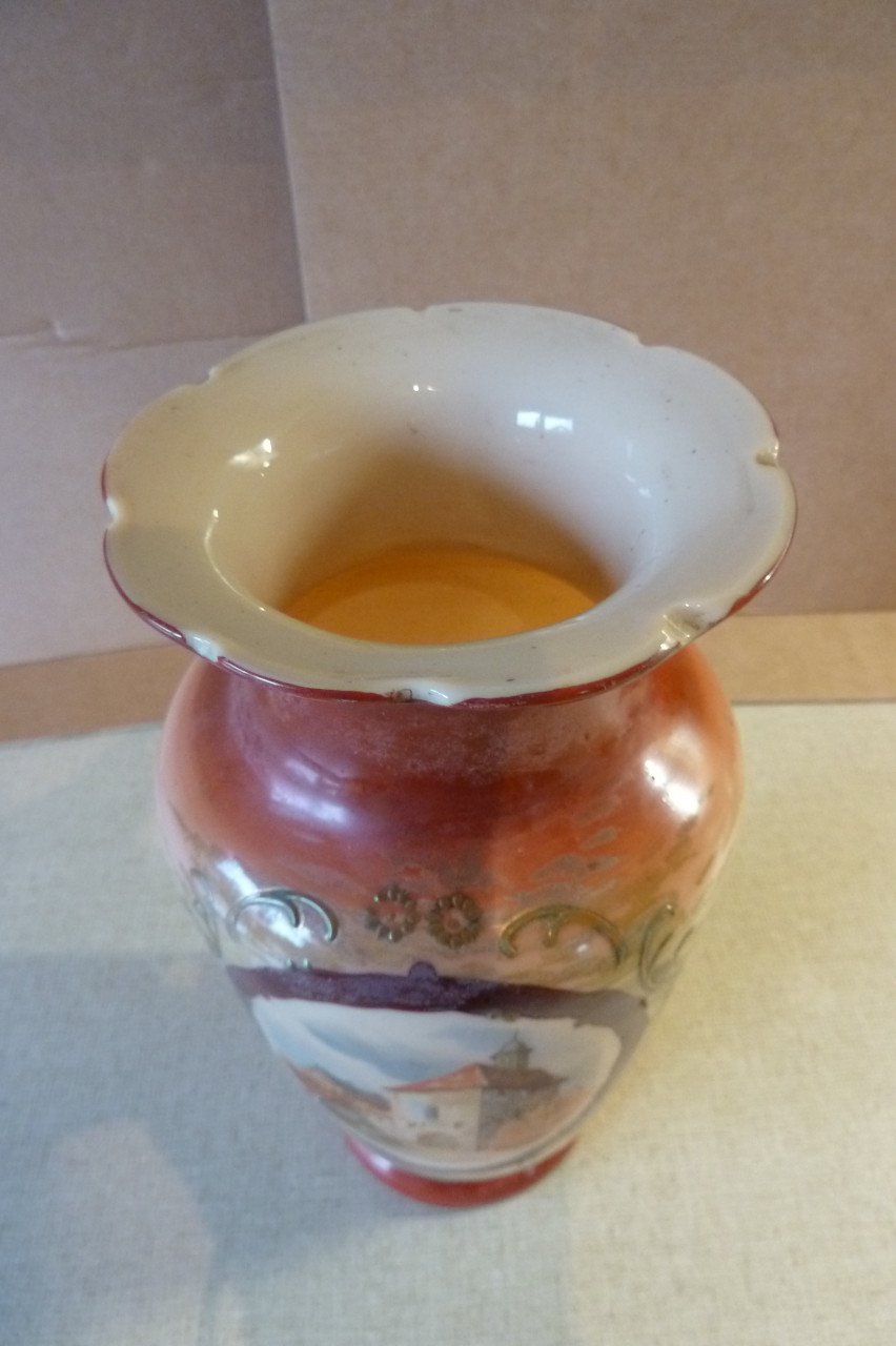 Antieke Opaline Handbeschilderde Vaas