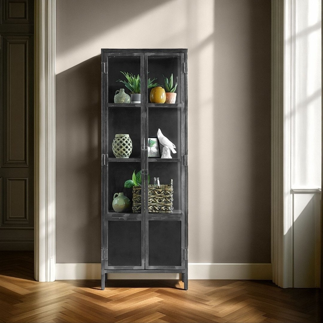 Industriële Vitrinekast Carpino (65cm breed) metaal/glas