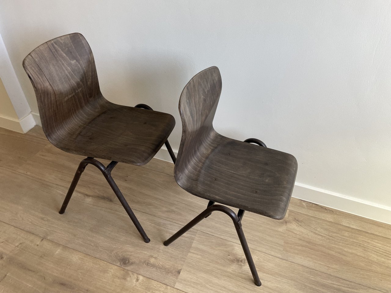 Vintage pagholz schoolstoelen set van 2 (thur op seat)