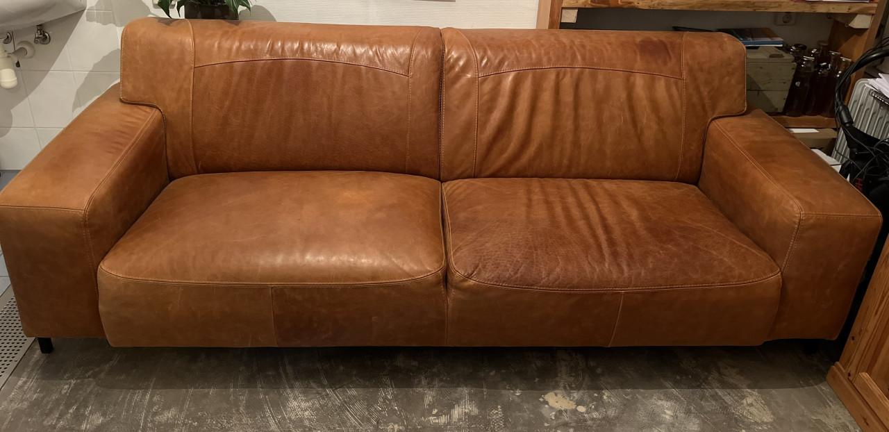 Cognac kleur lederen bank