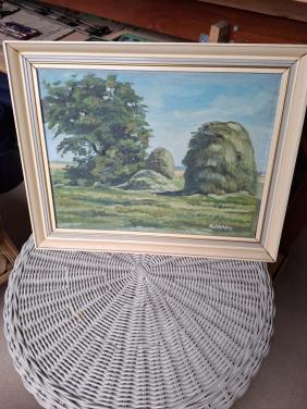 Schilderij hooibergen H. Lammers