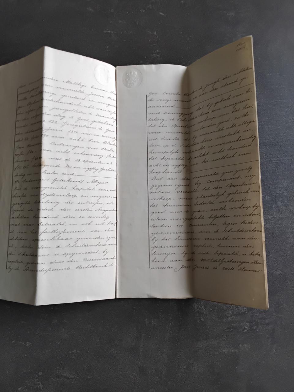 Handgeschreven akte van openbare veiling te Goes  jr 1874