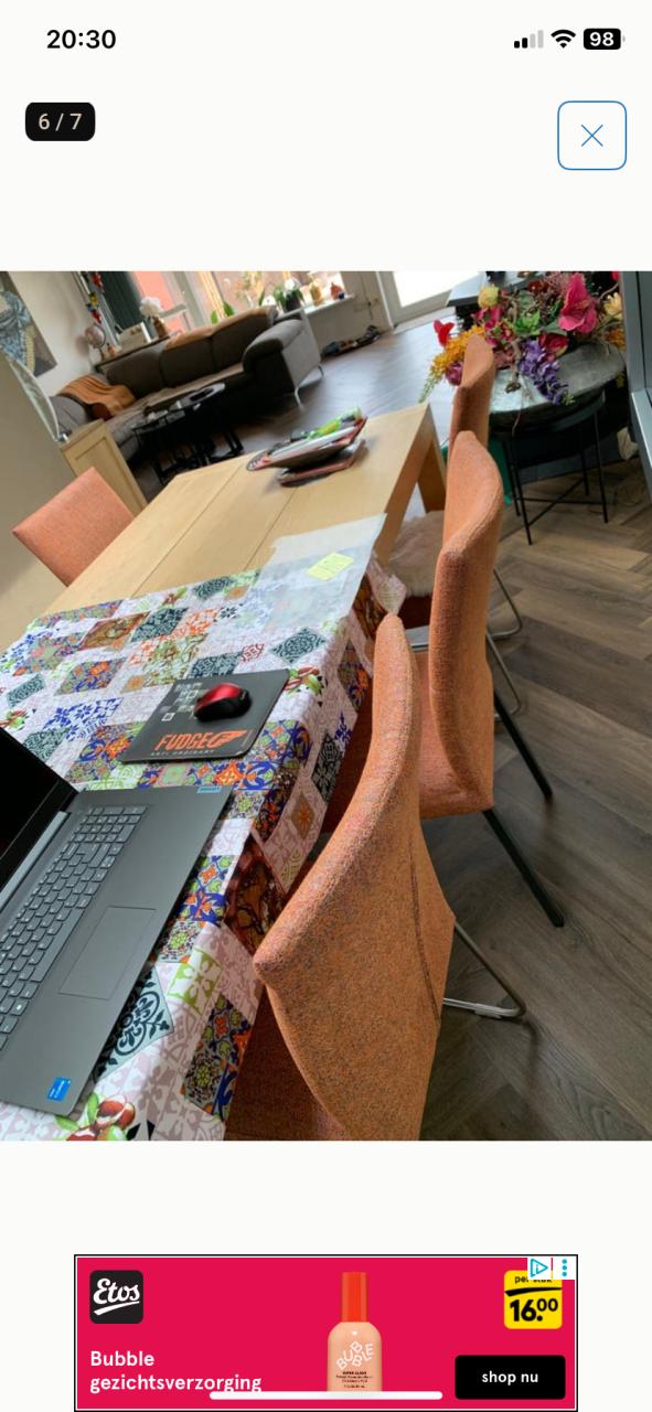 6 stoffen eetkamer stoelen oranje