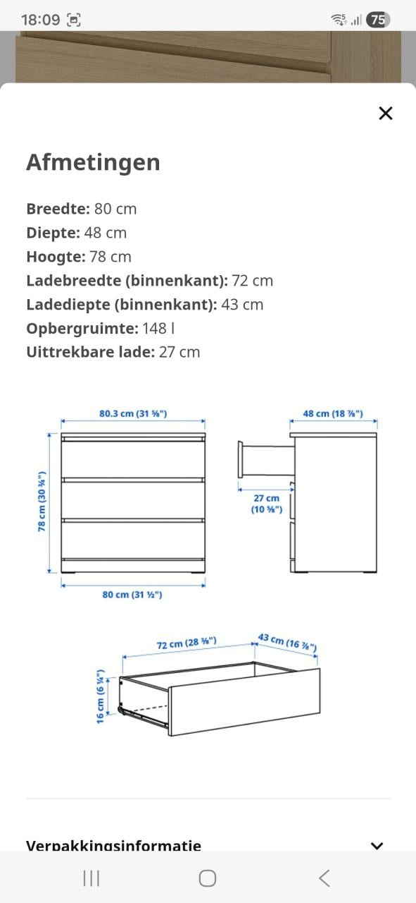 Malm, ladekast 3 lades (Ikea)