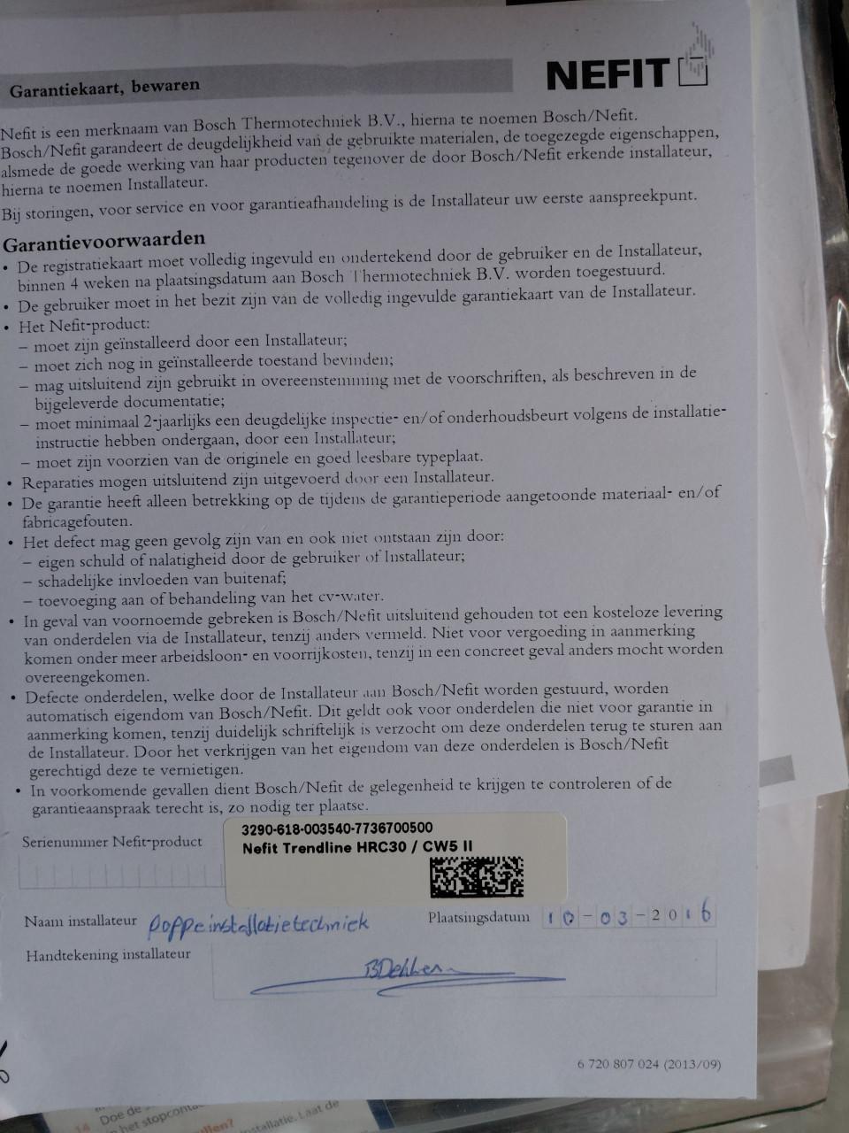 CV ketel Nefit Trendline HRC 30 Combi 2016