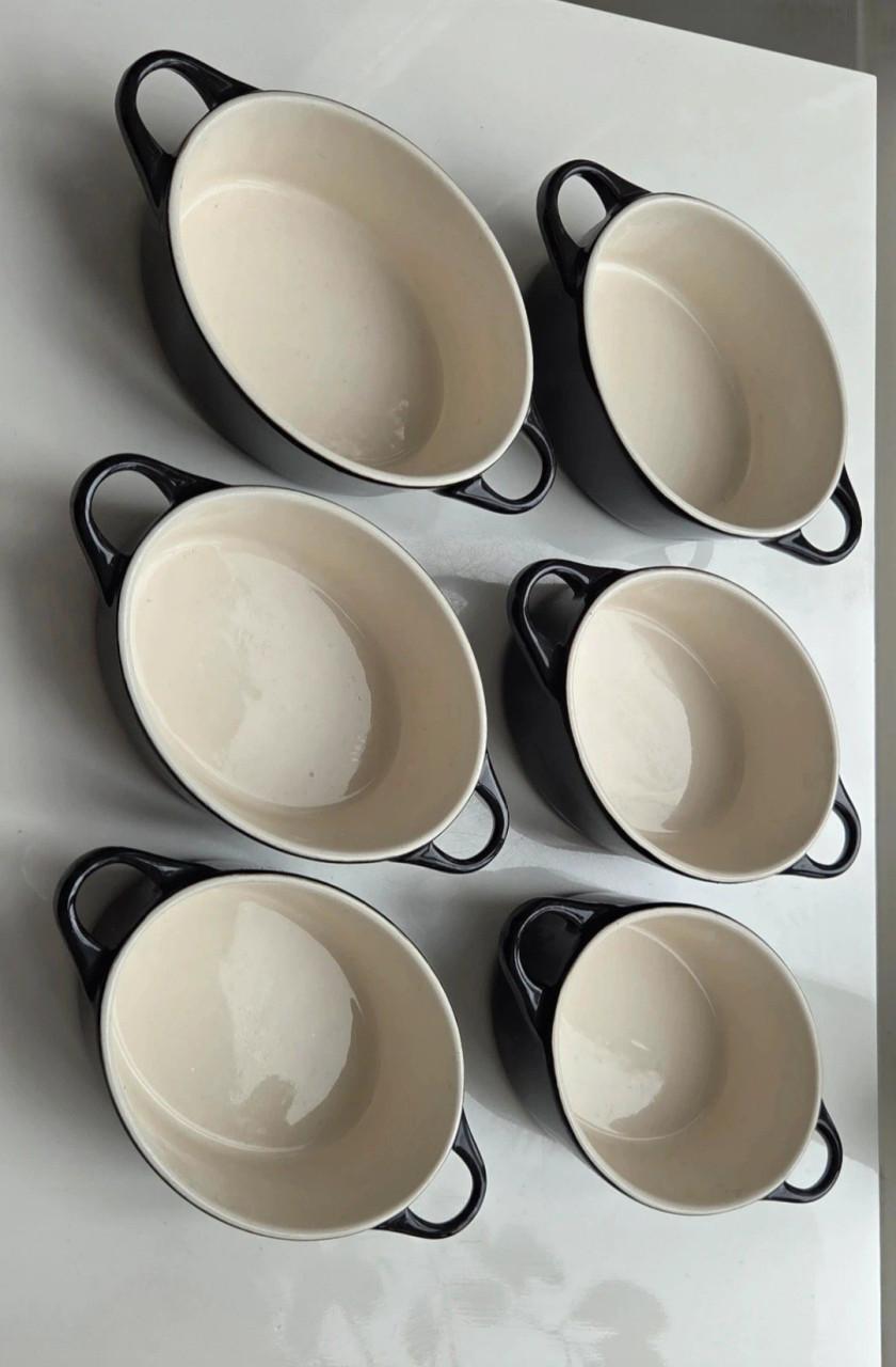 Set van 6 zwarte mini-cocottes / ovale ovenschaaltjes