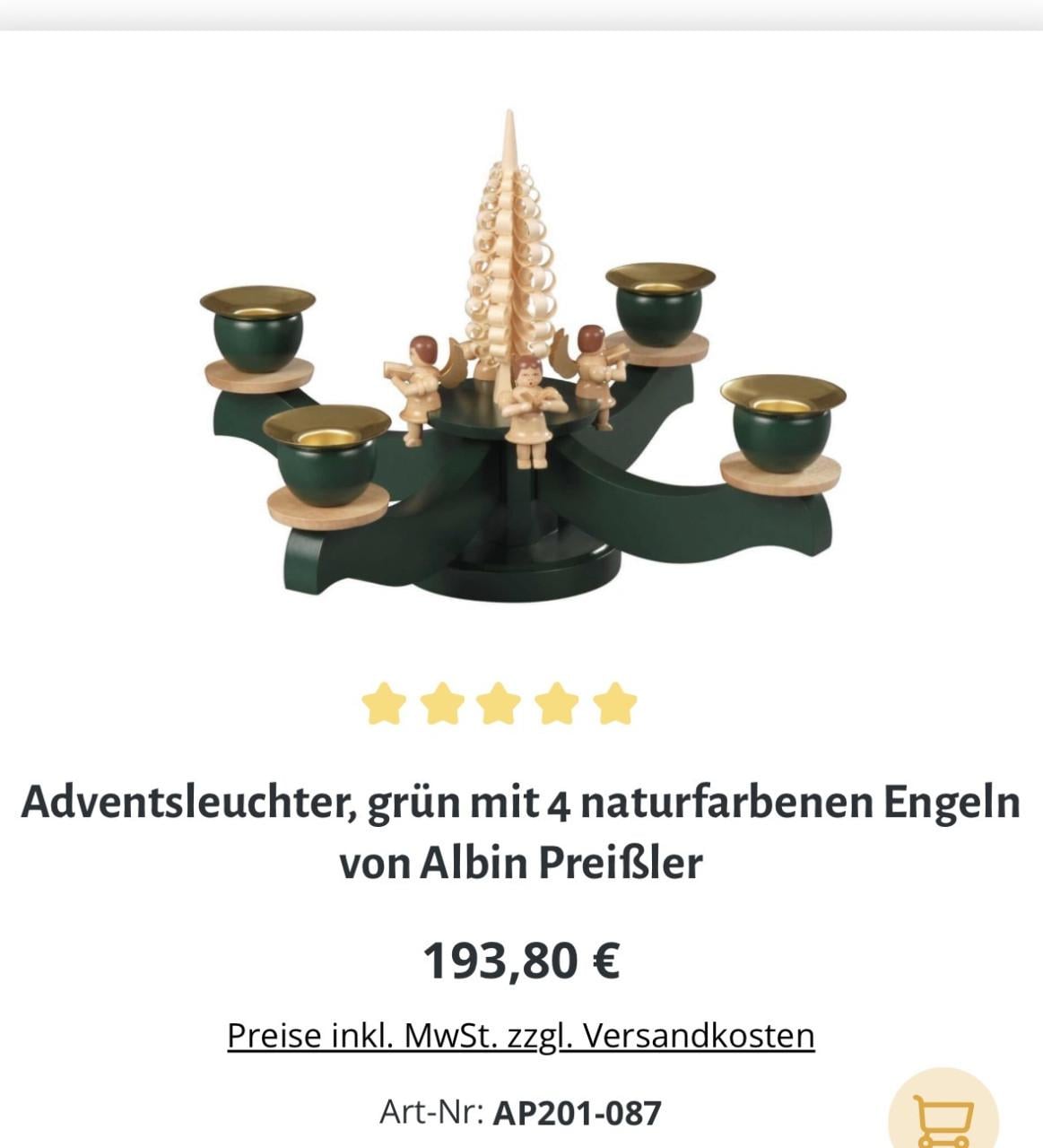 Adventskandelaar, handgemaakt, Erzgebirge, Duitsland, A. Preissler, Seiffen