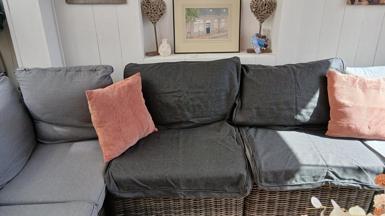 Tuinset loungeset hoek met fauteuil en poef/tafel 8 plaatsen