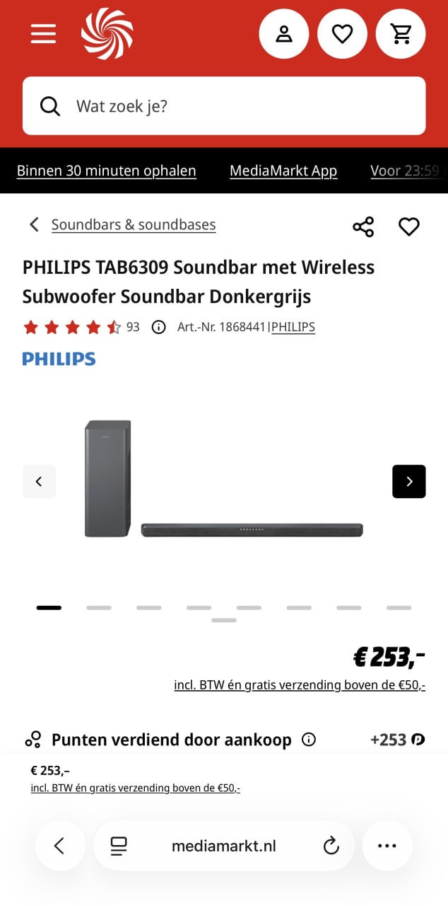 Philips TAB6309 Soundbar met Wireless Subwoofer