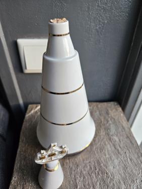 Vintage Porseleinen Fles met Gouden Details en Scheepje