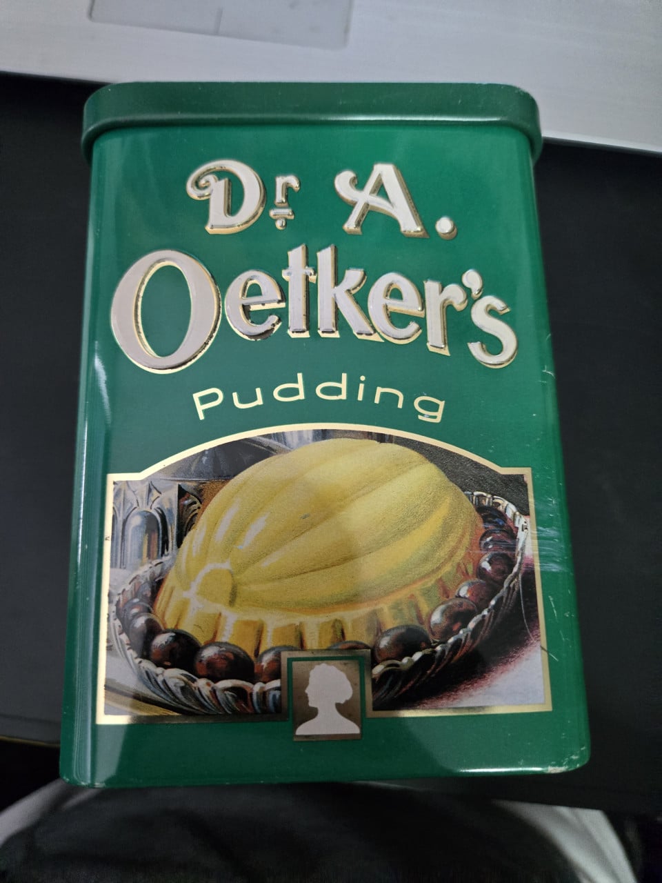 Vintage Dr. Oetker puddingblik 15x10x10 cm