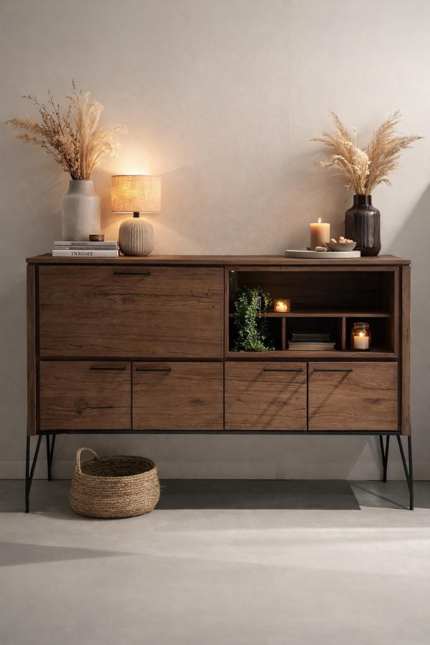 Calente dressoir + lowboard – walnootkleur (Poortvliet)