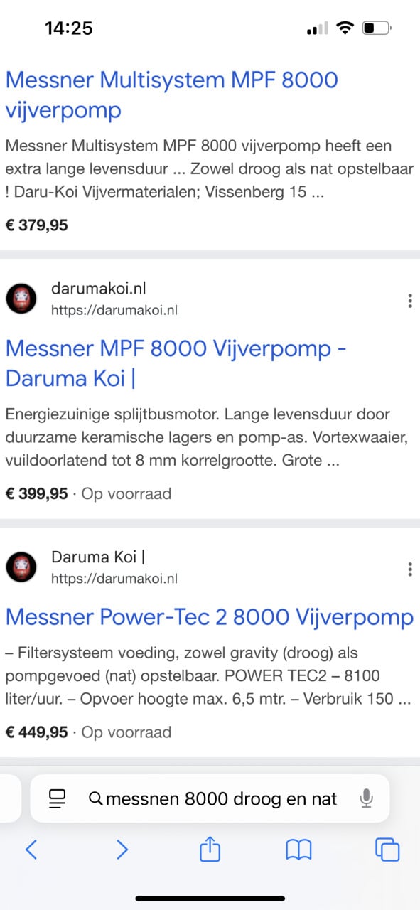 Te koop Messner mpf 8000 Vijverpomp let op snoer 2 meter  nat en droog