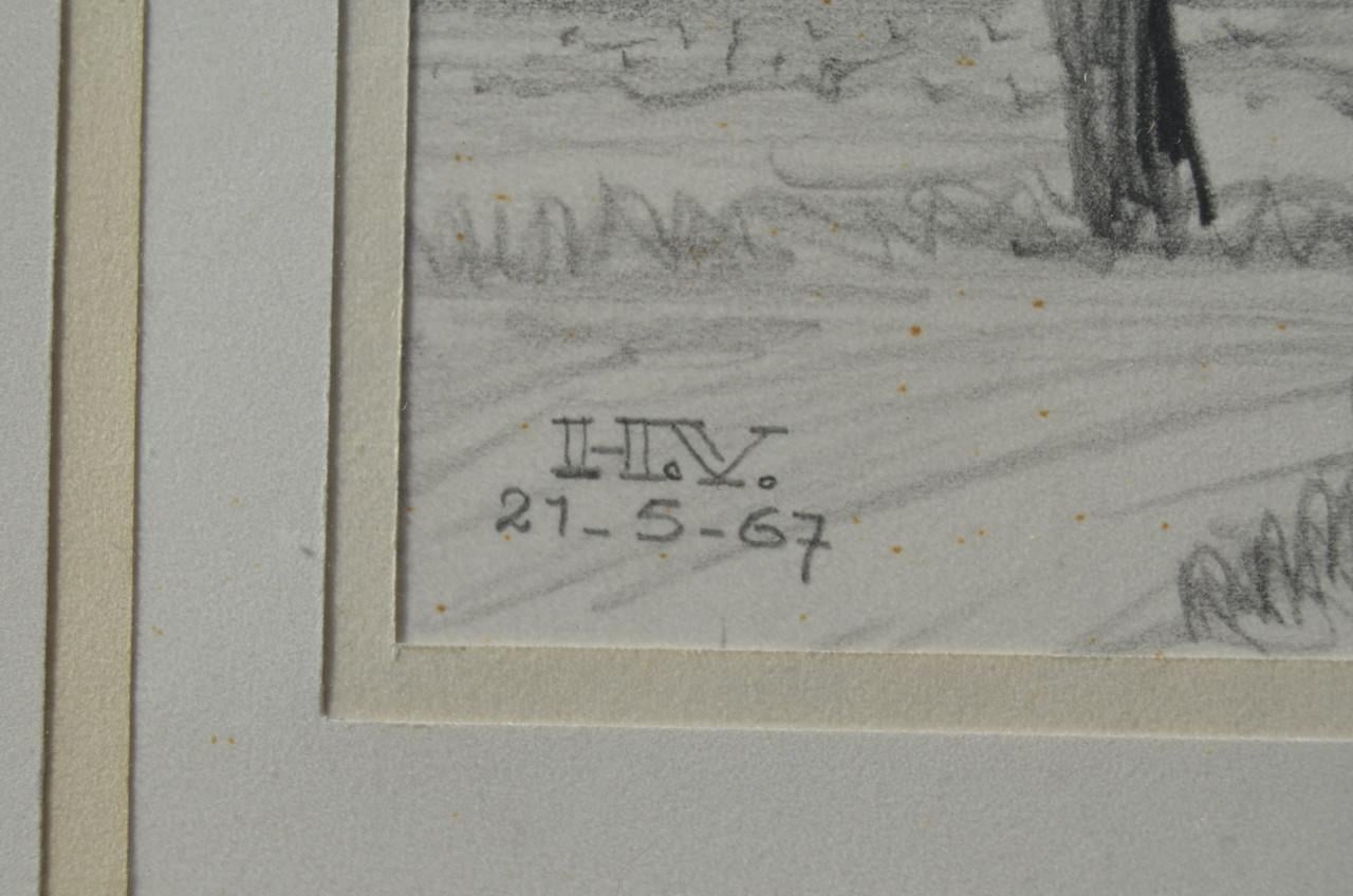9 x Hendrik Voskuijl (1893 - 1980) potloodtek. bomen (3) o.a. Ommen