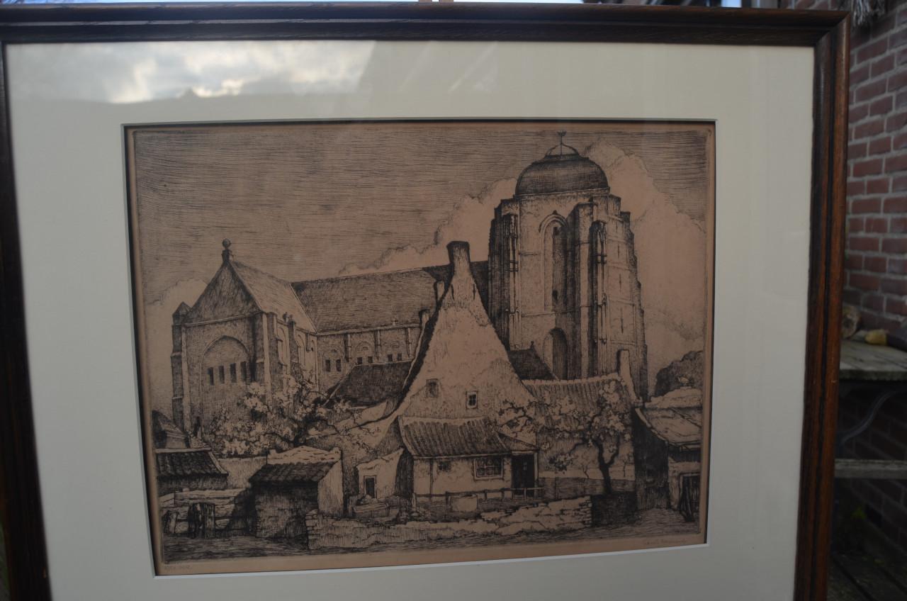 Fraaie ets Louis Heymans, gen. en gesign. Dom van Veere