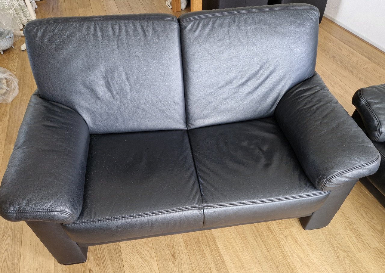 Zwart leren bankstel (2-zits en 3-zits)