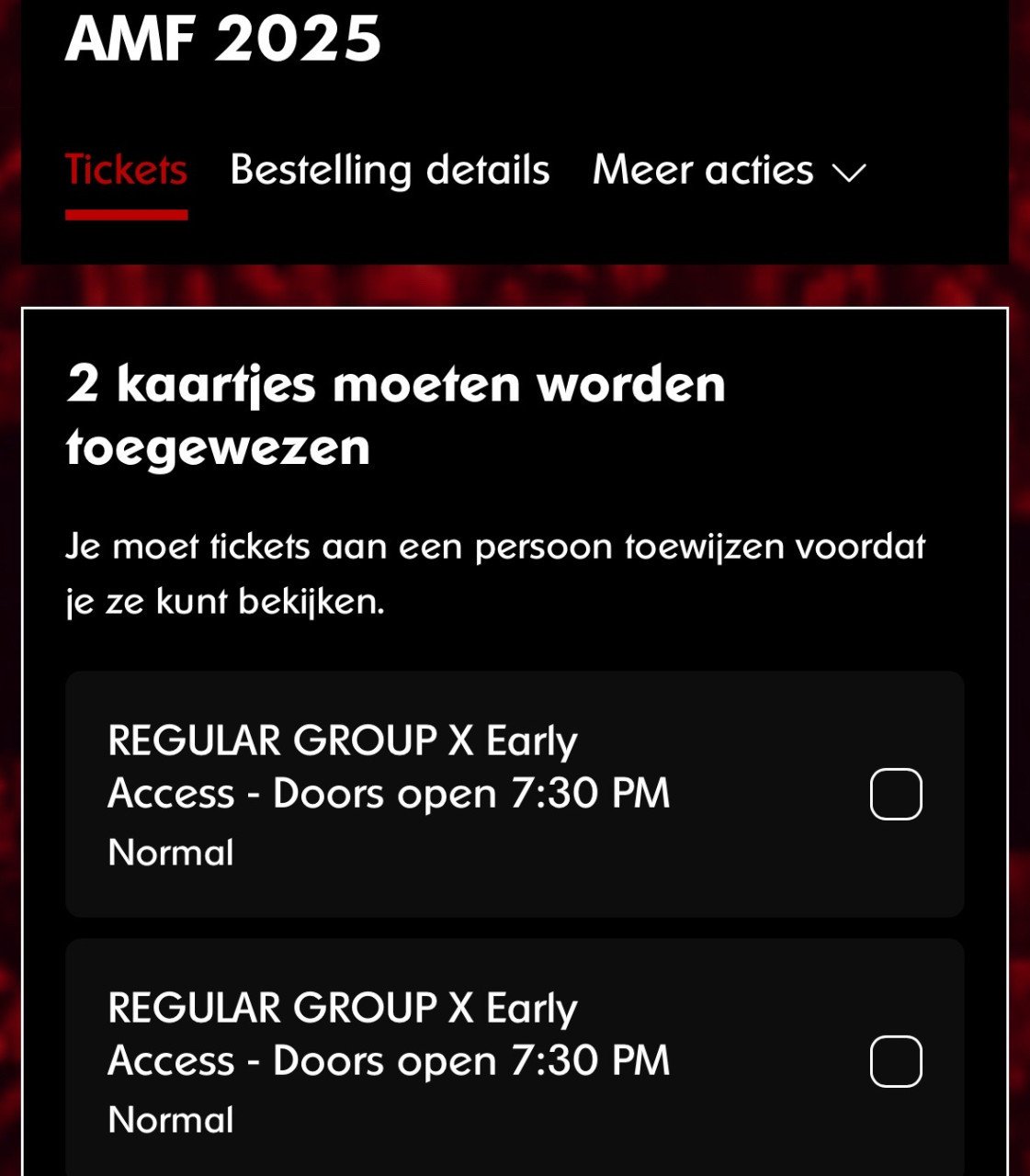 Te koop: 2 tickets voor AMF as zaterdag
