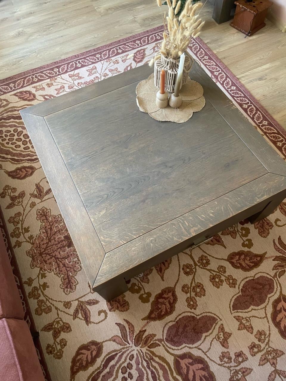 Robuuste salontafel massief hout, 100x100x40cm