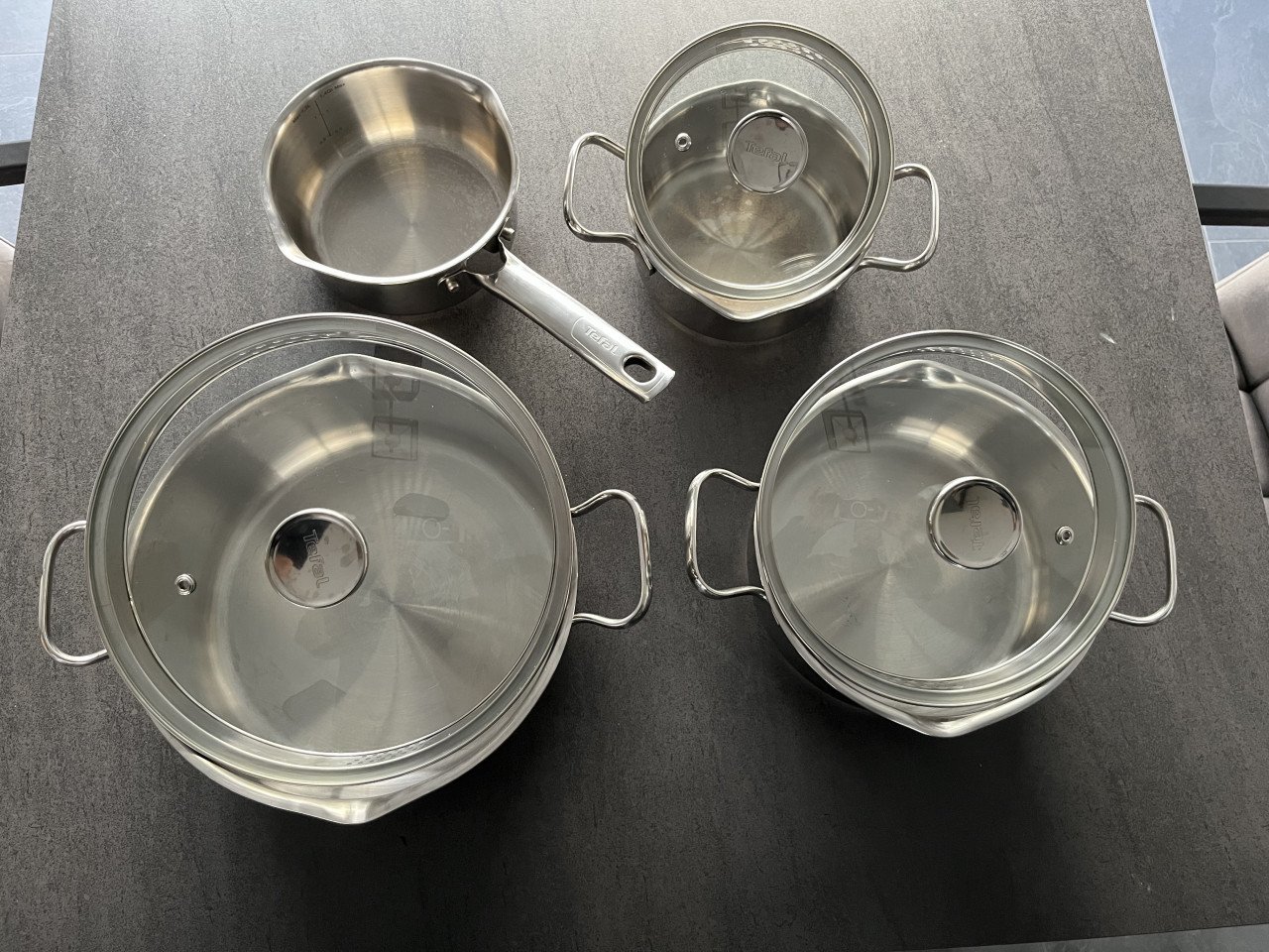 Tefal pannenset – 4-delig, RVS met glazen deksel