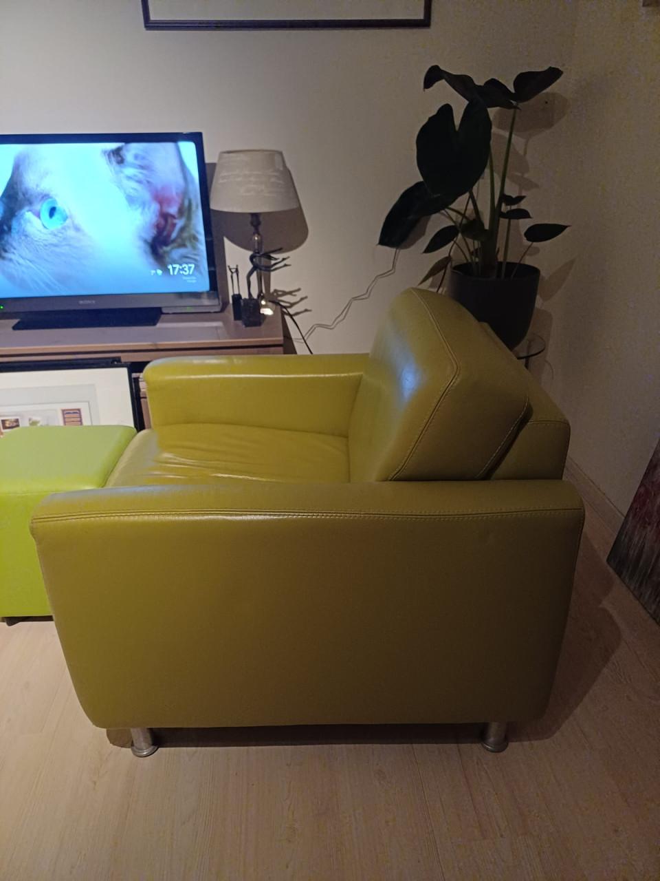 2 st. fauteuil leer appelgroen