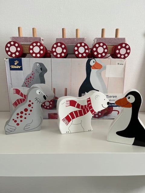 Houten trein pooldieren. 9-delig. Opbrengst KiKa.