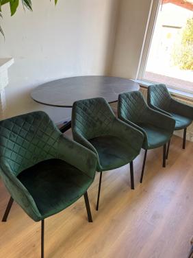 4x donkergroene velvet eetkamerstoel – luxe/quilted – set van 4