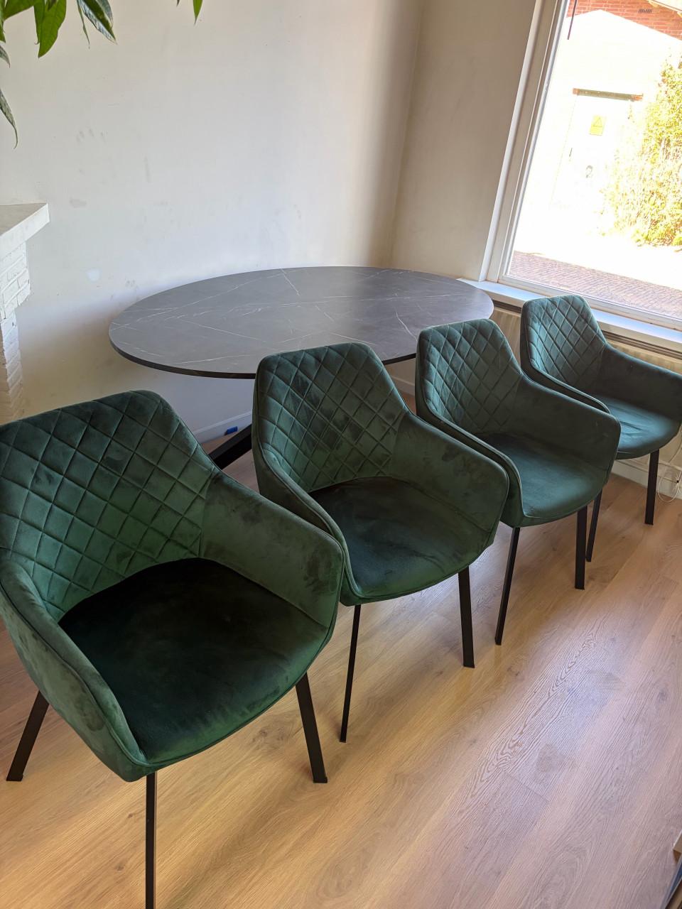 4x donkergroene velvet eetkamerstoel – luxe/quilted – set van 4