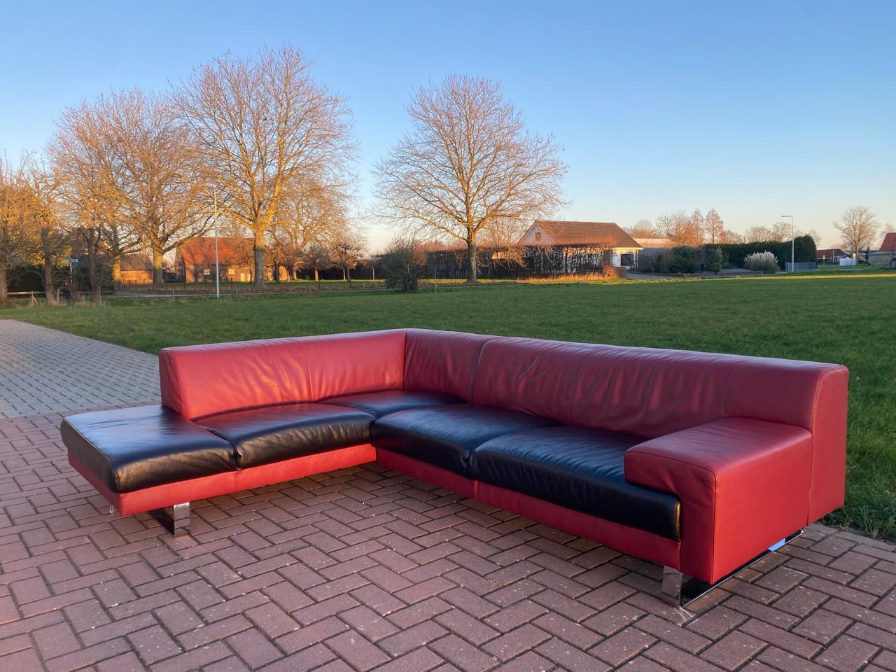 Montel Rood & Zwart Echt Leren Hoekbank–Luxe Comfort- Gratis Levering NL