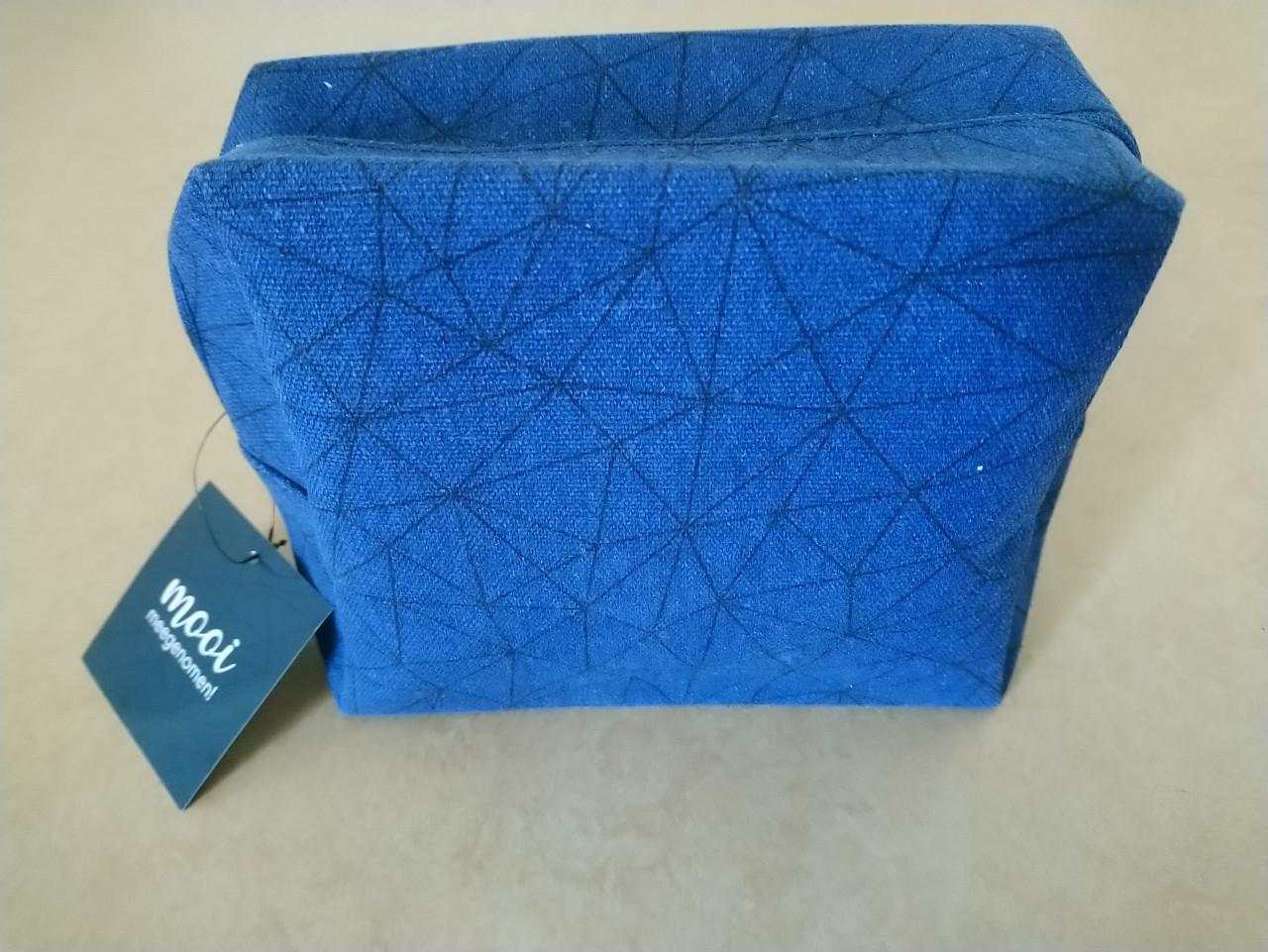 Toilettas / make-up tas blauw/zwart grafische print - NIEUW