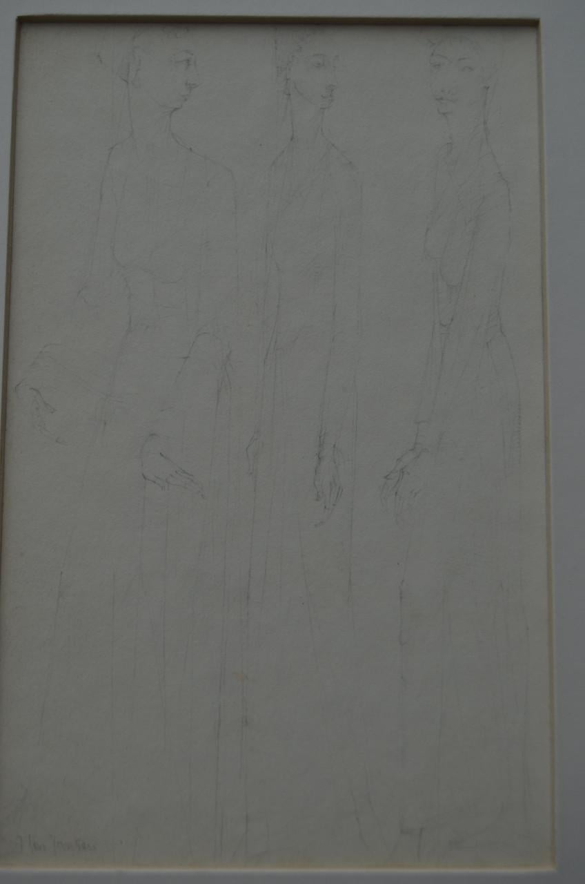 Ets/grafiek uitgemergelde mensen gesig. Jansen + 2 schetsen