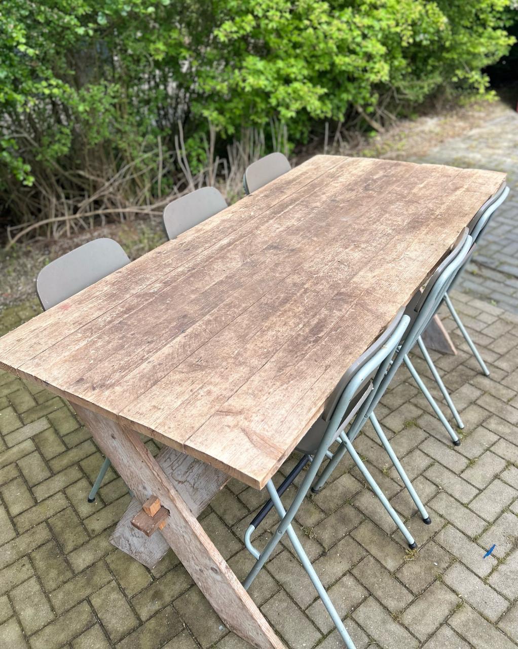 Te koop: 2 identieke industriële mancave tafels / bartafels.