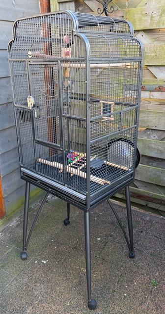 Stalen vogelkooi op wielen