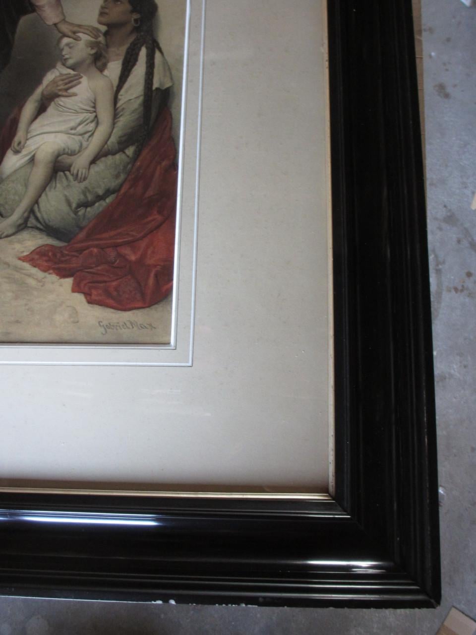 Schilderij met prachtig zwart gelakte oude lijst (groot)