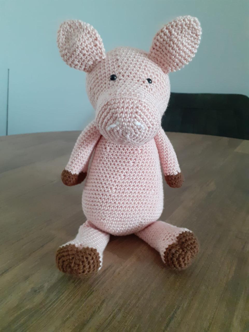 Nieuw: gehaakte knuffel varken Gunnar - 7,50