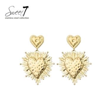 Oorbellen met dubbele hart hanger en zonnestralen