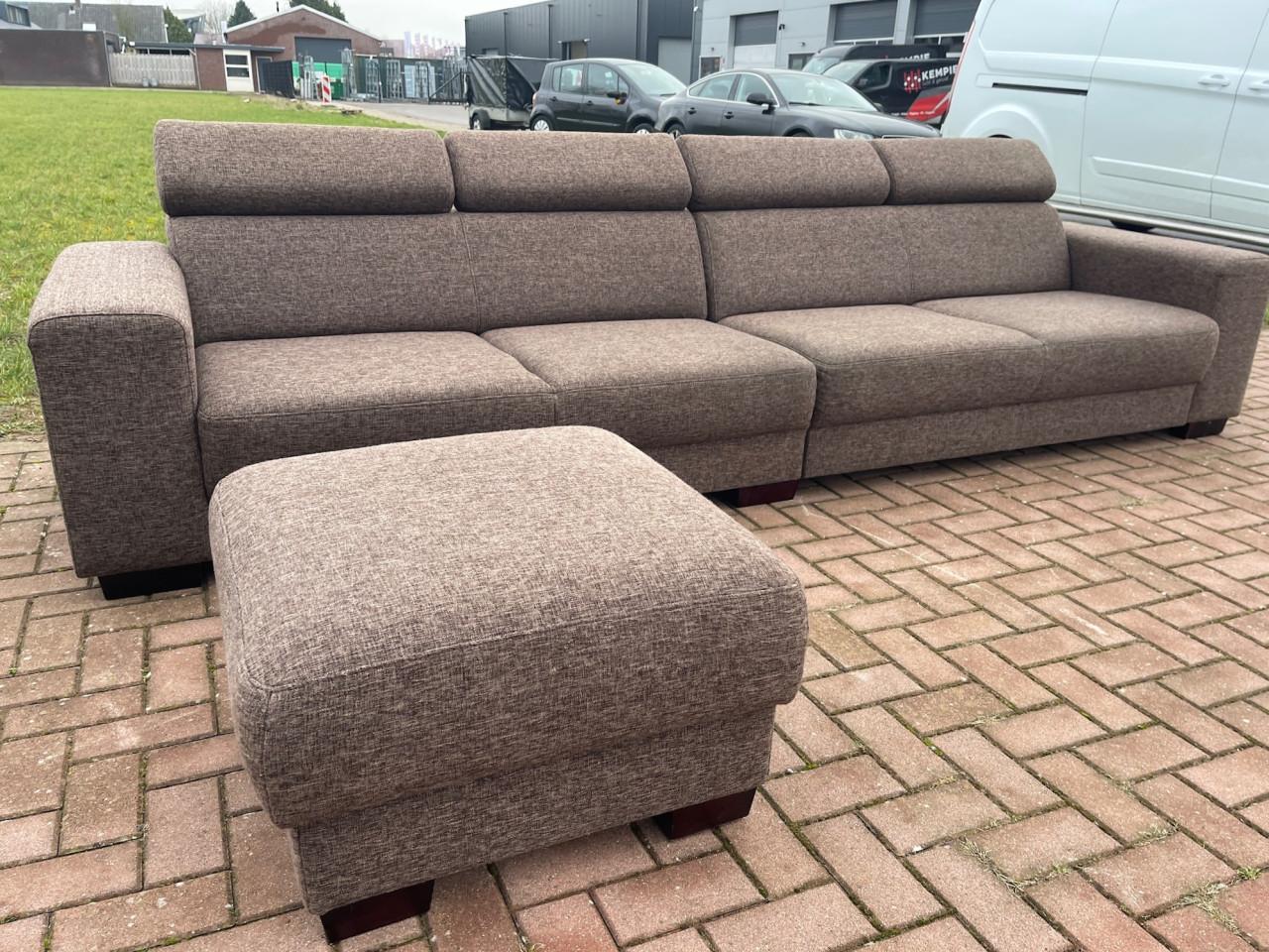 Grote Stoffen Bruine Hoekbank 4-Zits + Hocker-Gratis Levering NL