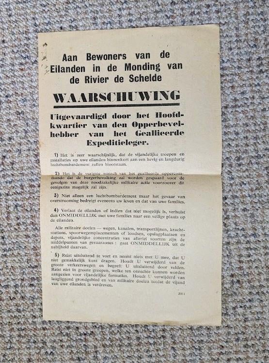Strooibiljet WO II evacuatie zeeuwse eilandbewoners